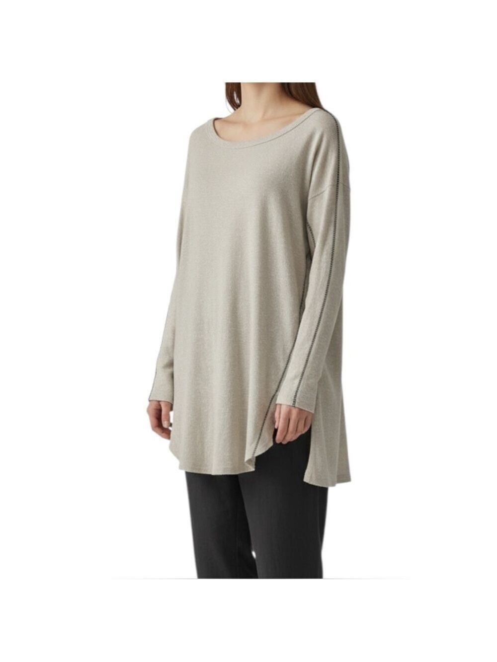 Pas de Calais Beige Textured Slub Knit Oversized Pullover Top Size 36 US S/M